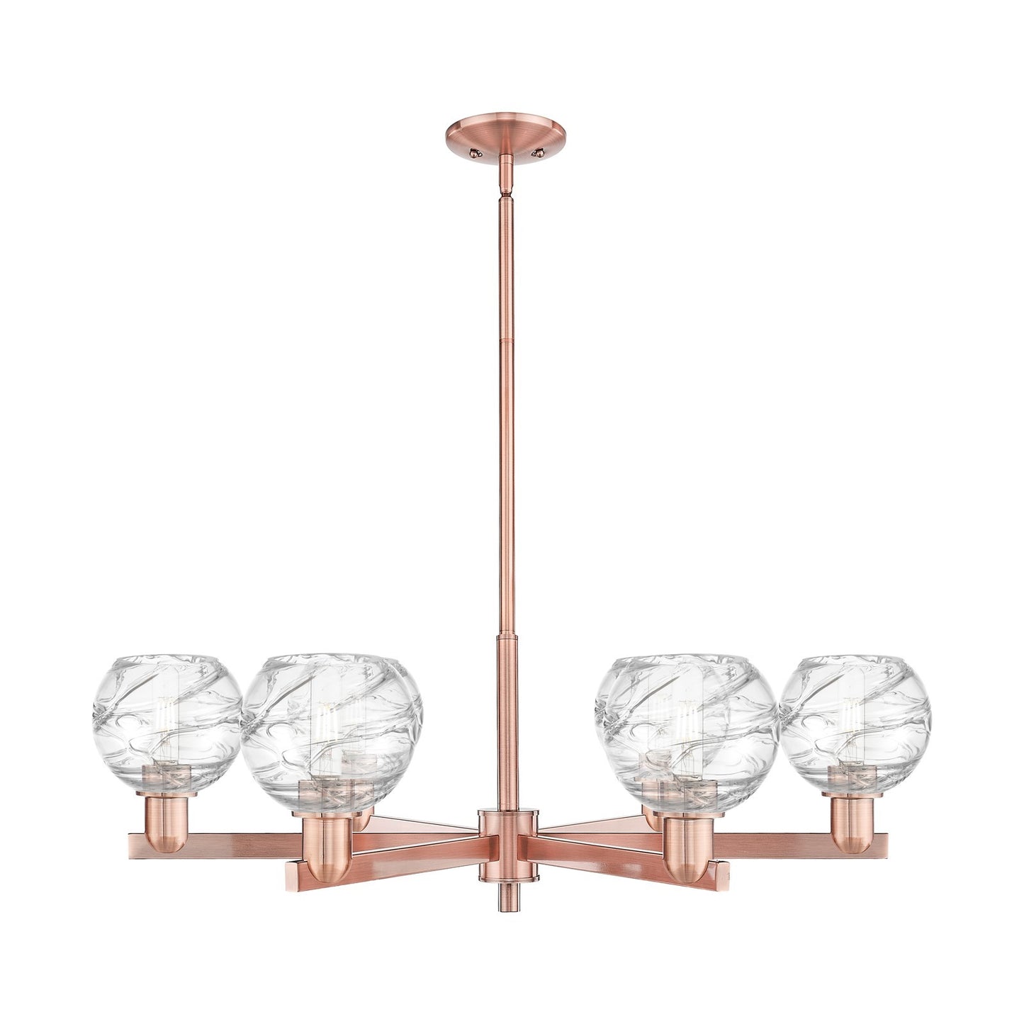Innovations Athens Deco Swirl 24in 6-Light Chandelier | Industrial Antique Copper and Clear Deco Swirl Glass | Dining Room & | Model 716-6CR-AC-G1213-6CL