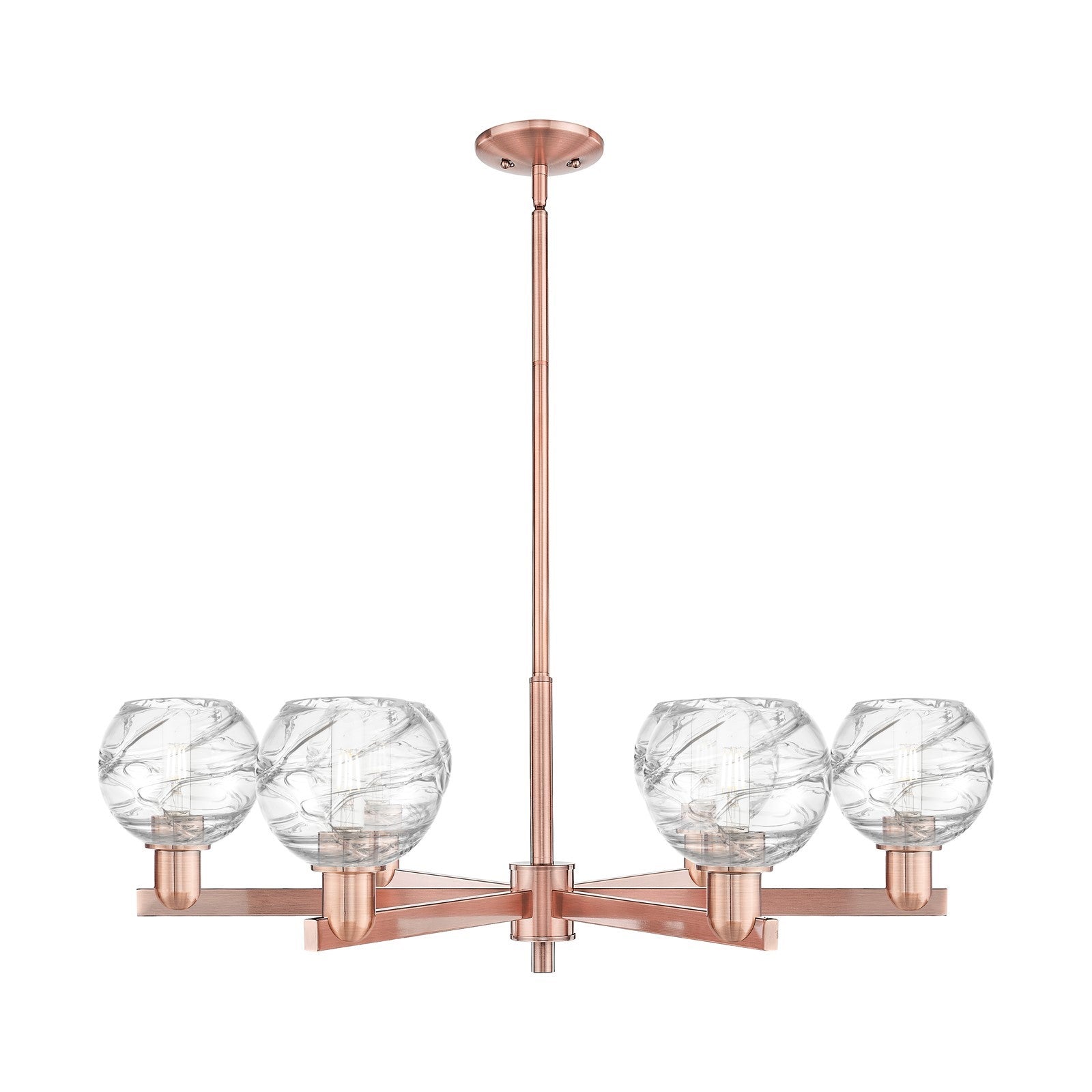 Innovations Athens Deco Swirl 24in 6-Light Chandelier | Industrial Antique Copper and Clear Deco Swirl Glass | Dining Room & | Model 716-6CR-AC-G1213-6CL