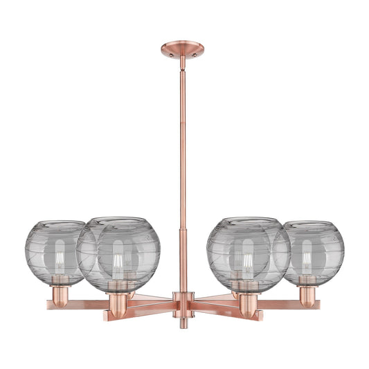 Innovations Athens Deco Swirl 38in 6-Light Chandelier | Industrial Antique Copper Steel and Light Smoke Glass | Dining Room & | Model 716-6CR-AC-G1213-8SM