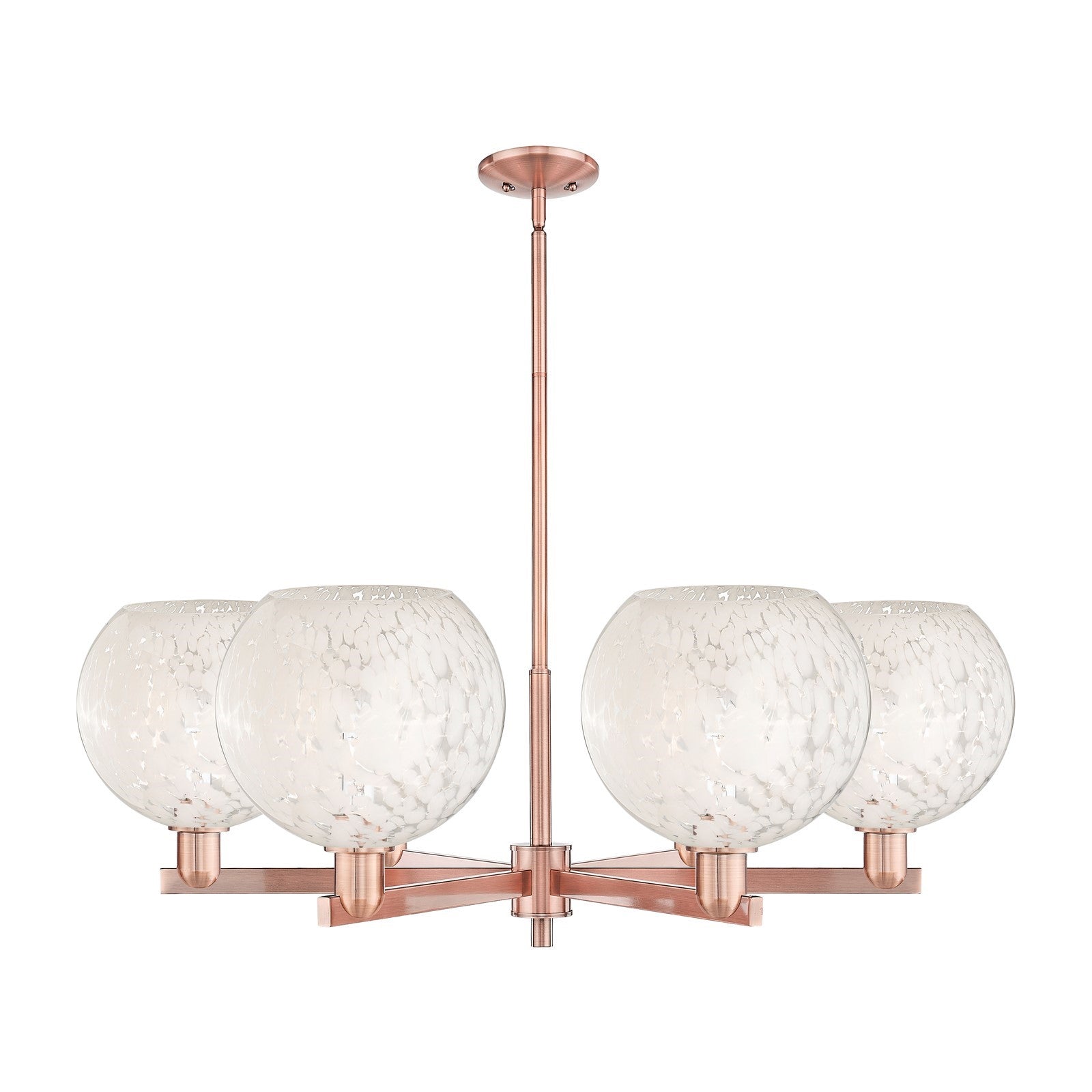Innovations Lighting White Mouchette 40in 6-Light Chandelier | Industrial Antique Copper Steel and White Glass | Dining Room | Model 716-6CR-AC-G1216-10WM