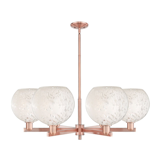 Innovations Lighting White Mouchette 40in 6-Light Chandelier | Industrial Antique Copper Steel and White Glass | Dining Room | Model 716-6CR-AC-G1216-10WM