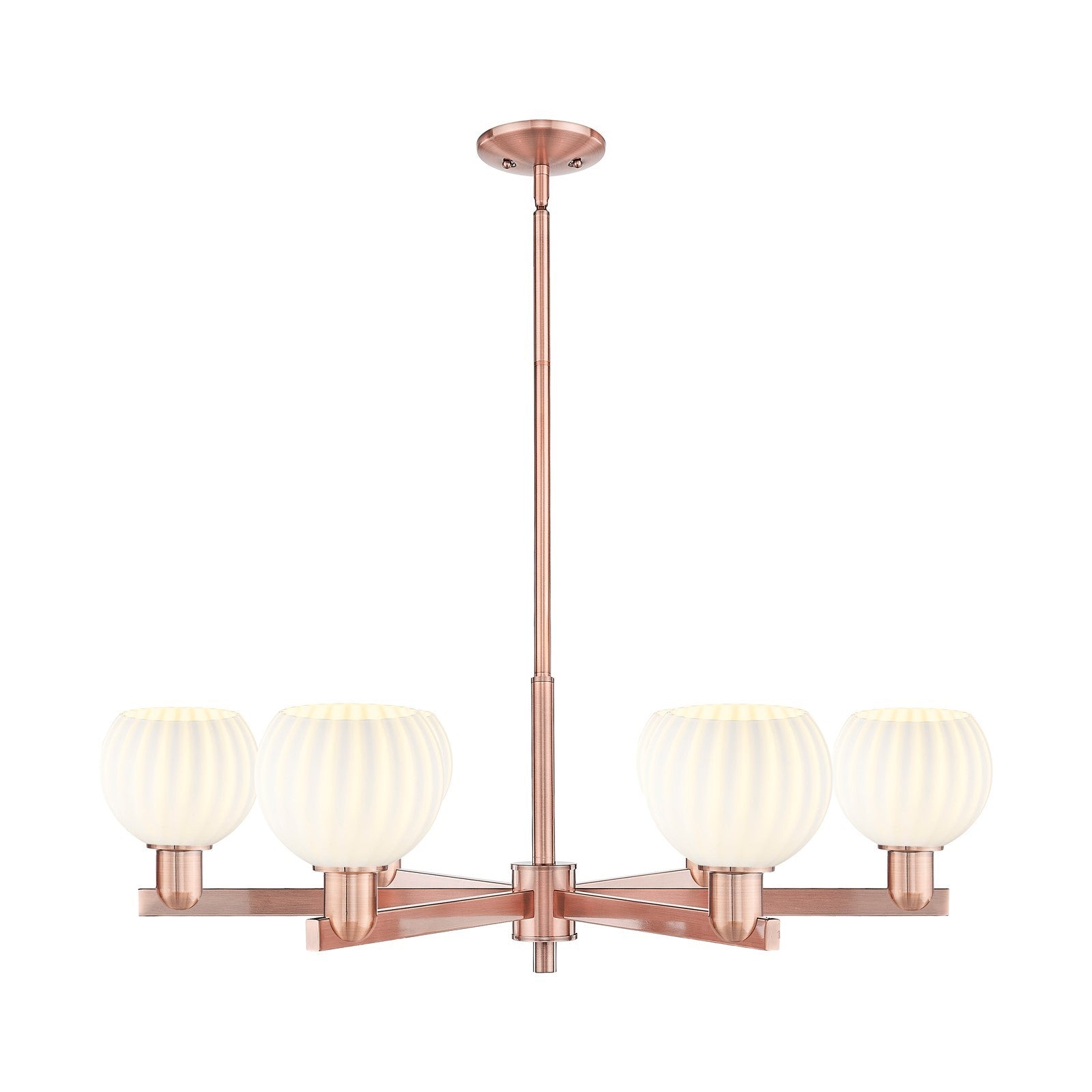 Innovations Lighting White Venetian 36in 6-Light Chandelier | Industrial Antique Copper and White Venetian Glass | Dining | Model 716-6CR-AC-G1217-6WV