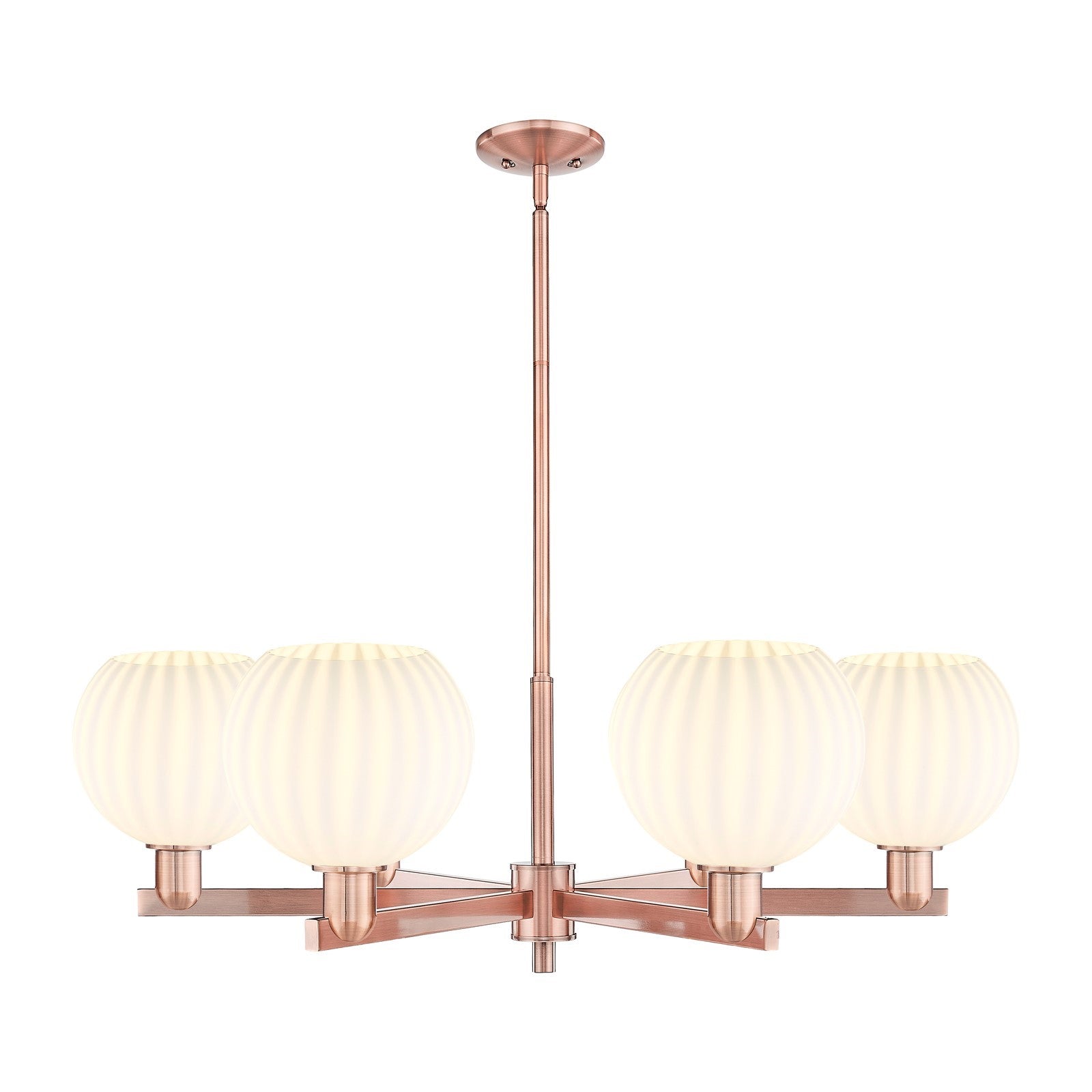 Innovations Lighting Arcadia 38in 6-Light Chandelier | Industrial Antique Copper and White Venetian Glass | Dining Room & | Model 716-6CR-AC-G1217-8WV