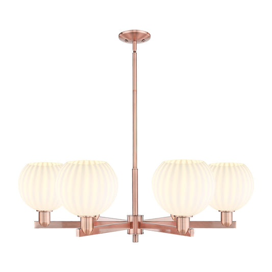 Innovations Lighting Arcadia 38in 6-Light Chandelier | Industrial Antique Copper and White Venetian Glass | Dining Room & | Model 716-6CR-AC-G1217-8WV