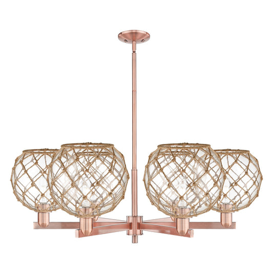 Innovations Farmhouse Rope 40in 6-Light Chandelier | Industrial Antique Copper and Clear Glass with Brown Rope Shade | Dining | Model 716-6CR-AC-G122-10RB