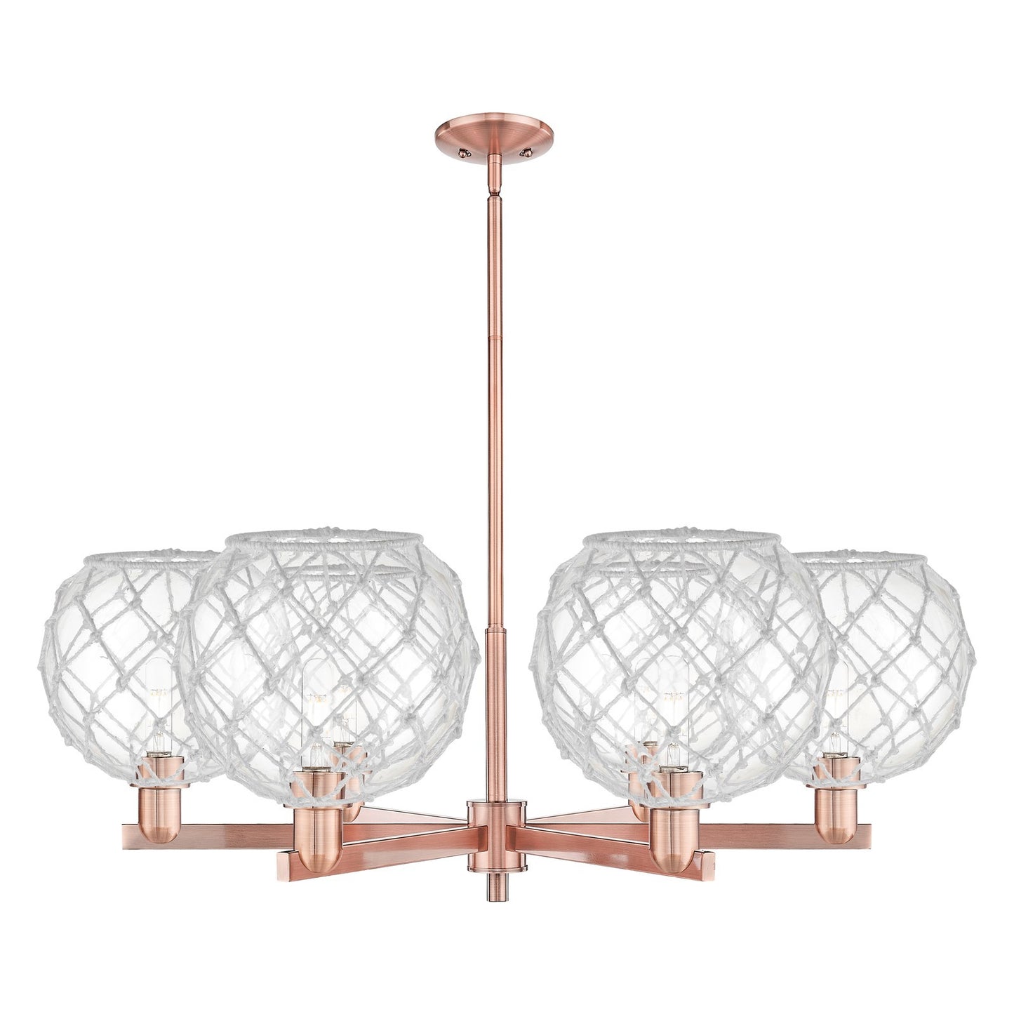 Innovations Farmhouse Rope 40in 6-Light Chandelier | Industrial Antique Copper Steel and Clear Glass with White Rope | Dining | Model 716-6CR-AC-G122-10RW