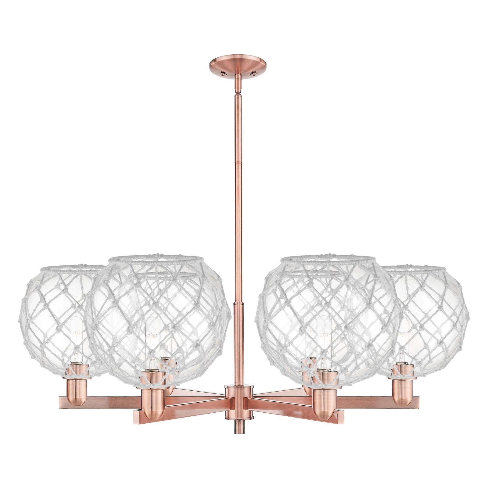 Innovations Farmhouse Rope 40in 6-Light Chandelier | Industrial Antique Copper Steel and Clear Glass with White Rope | Dining | Model 716-6CR-AC-G122-10RW