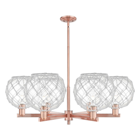 Innovations Farmhouse Rope 40in 6-Light Chandelier | Industrial Antique Copper Steel and Clear Glass with White Rope | Dining | Model 716-6CR-AC-G122-10RW