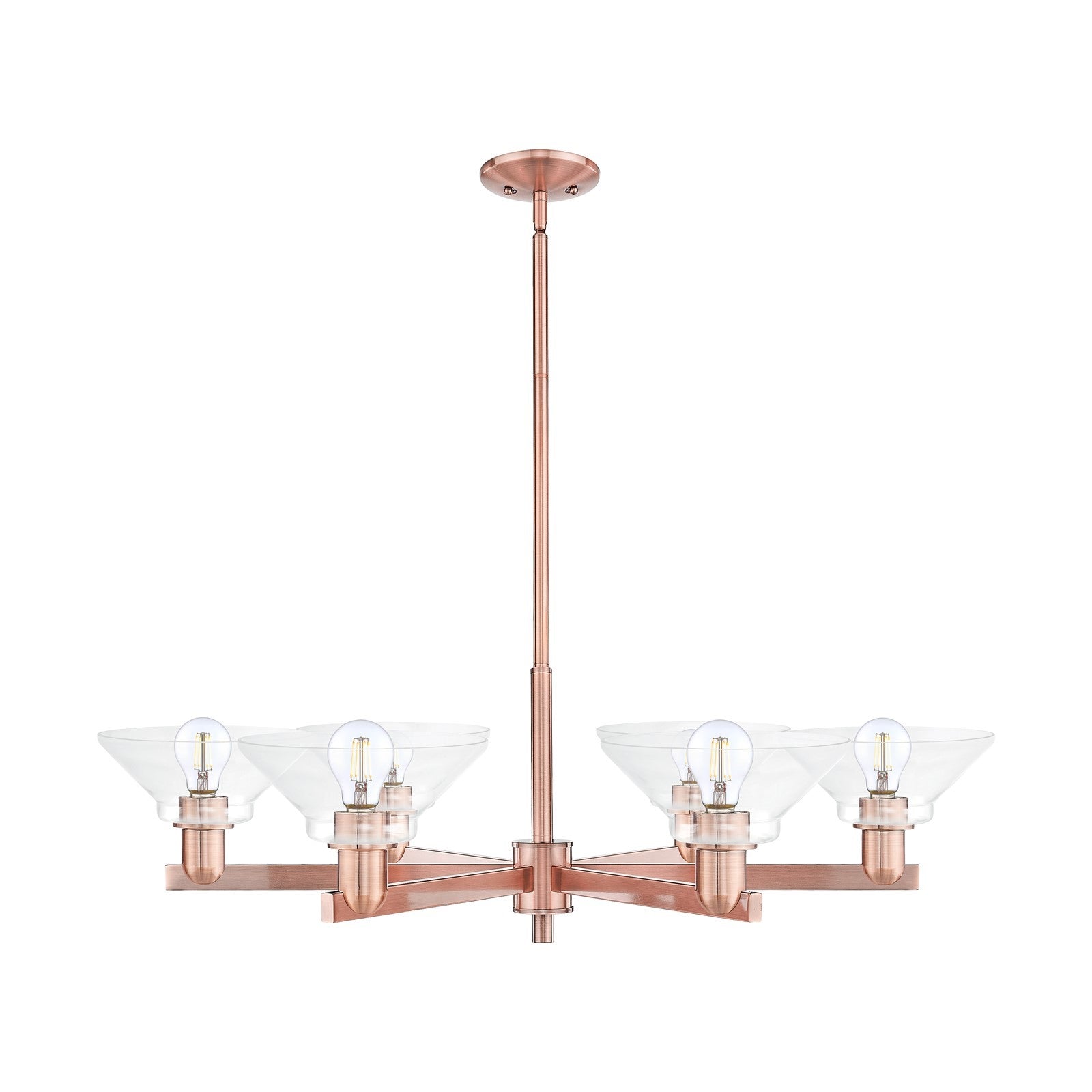 Innovations Orwell 38in 6-Light Chandelier | Industrial Antique Copper Steel and Clear Glass | Dining Room & Living Room | Model 716-6CR-AC-G132