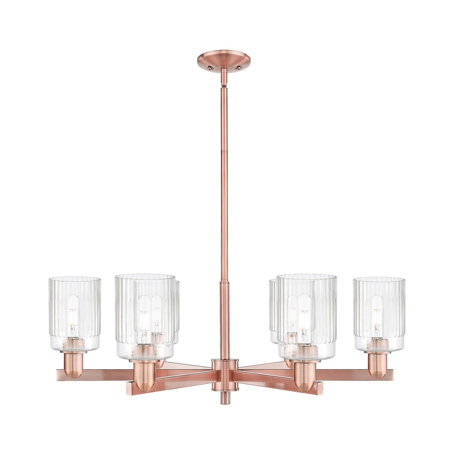 Innovations Hadley 34in 6-Light Chandelier | Industrial Antique Copper Steel and Clear Ribbed Glass | Dining Room & Living Room | Model 716-6CR-AC-G342