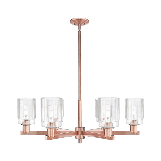 Innovations Hadley 34in 6-Light Chandelier | Industrial Antique Copper Steel and Clear Ribbed Glass | Dining Room & Living Room | Model 716-6CR-AC-G342