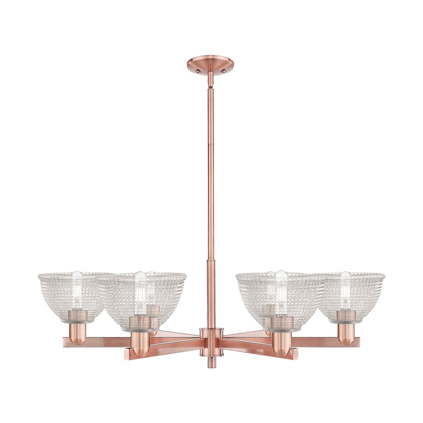 Innovations Arietta 38in 6-Light Chandelier | Industrial Antique Copper Steel and Clear Glass | Damp Rated Dining Room & Living | Model 716-6CR-AC-G422