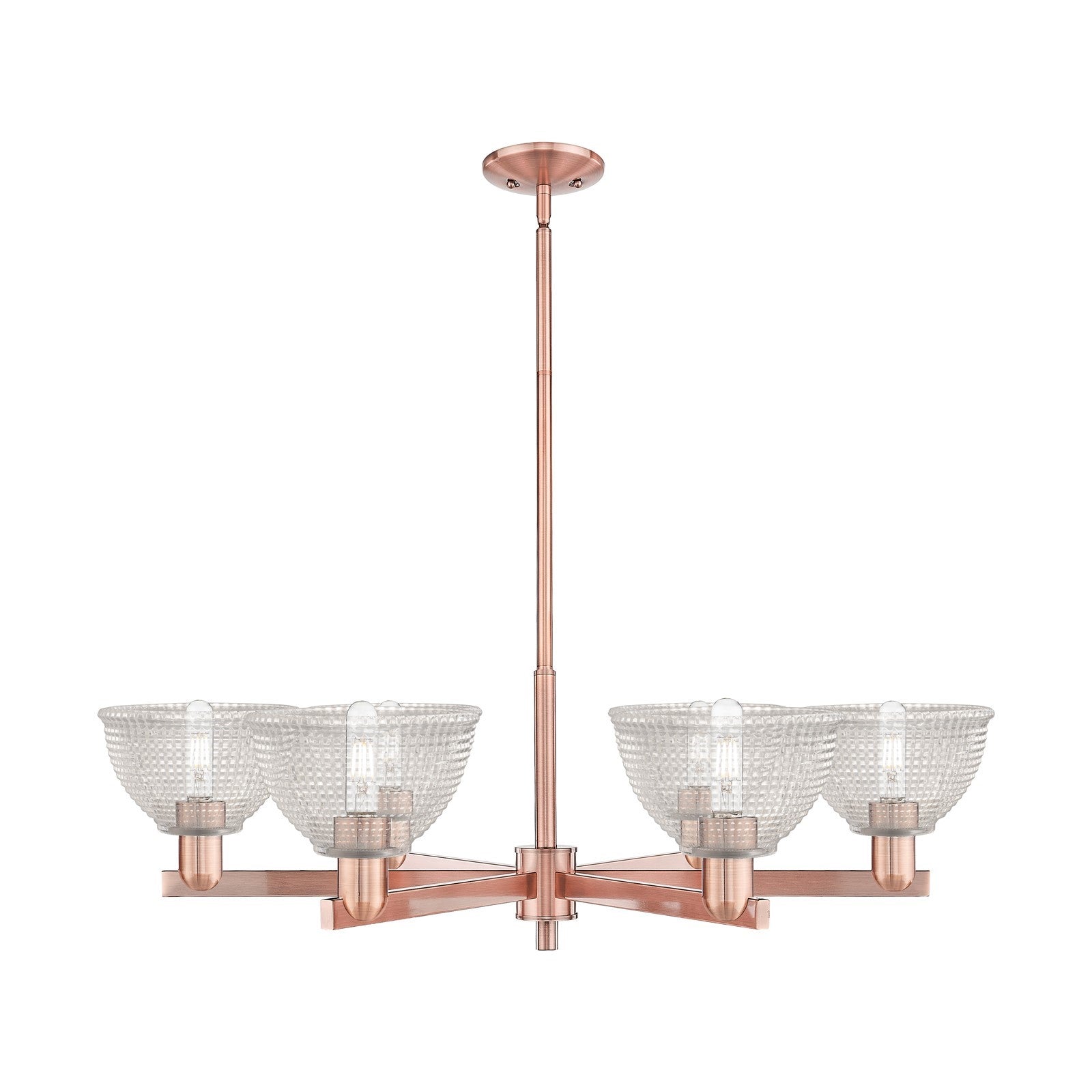 Innovations Arietta 38in 6-Light Chandelier | Industrial Antique Copper Steel and Clear Glass | Damp Rated Dining Room & Living | Model 716-6CR-AC-G422