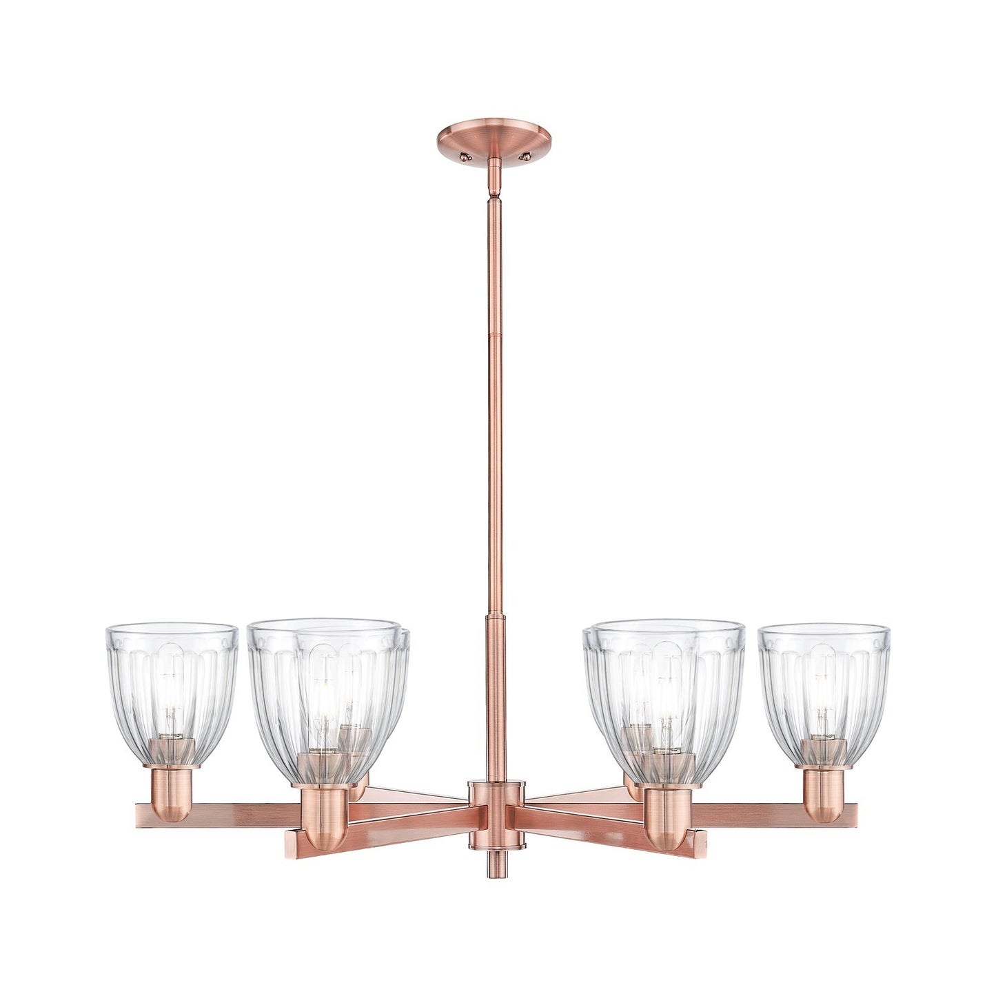Innovations Brookfield 36in 6-Light Chandelier | Industrial Antique Copper Steel and Clear Ribbed Glass | Dining Room & Living | Model 716-6CR-AC-G442