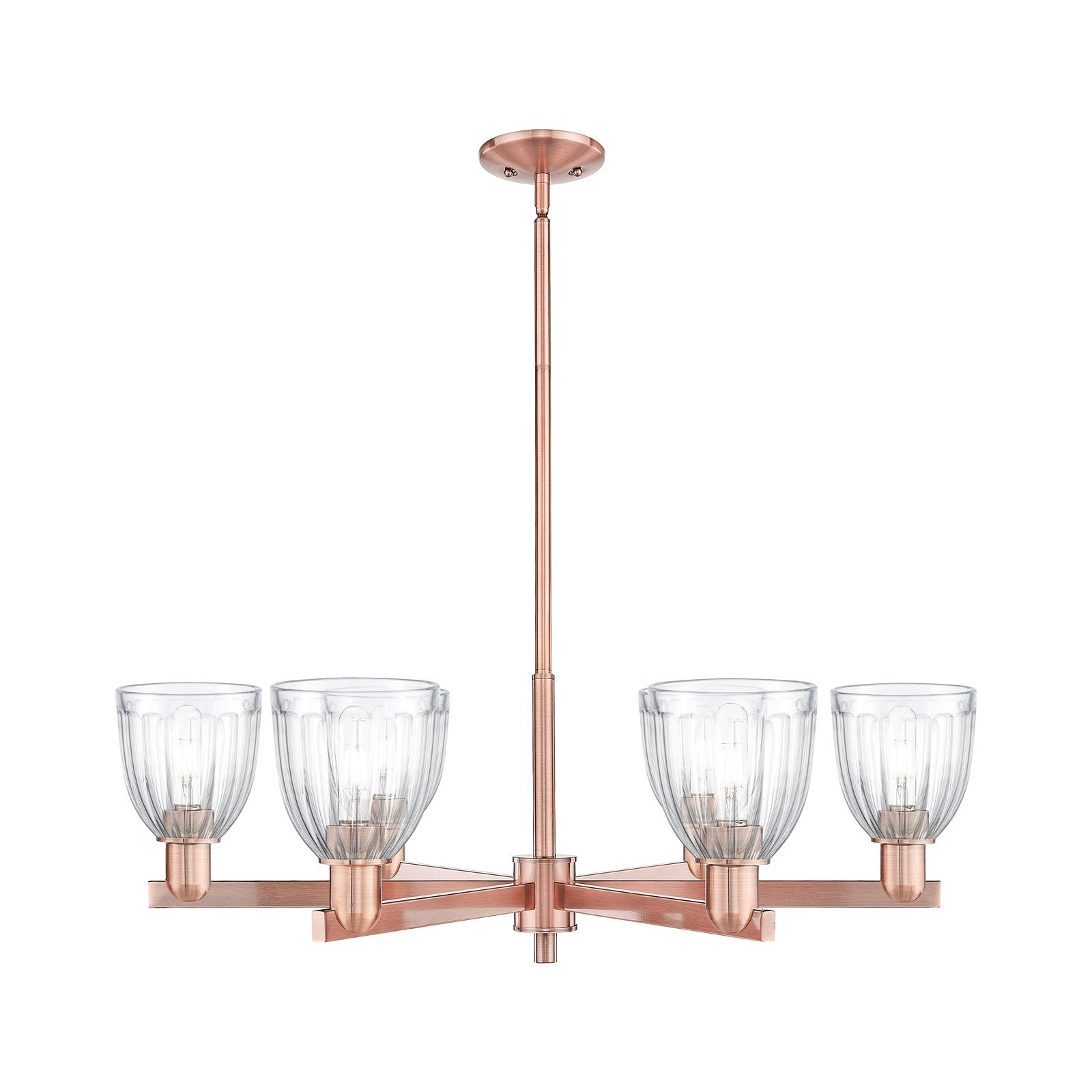 Innovations Brookfield 36in 6-Light Chandelier | Industrial Antique Copper Steel and Clear Ribbed Glass | Dining Room & Living | Model 716-6CR-AC-G442
