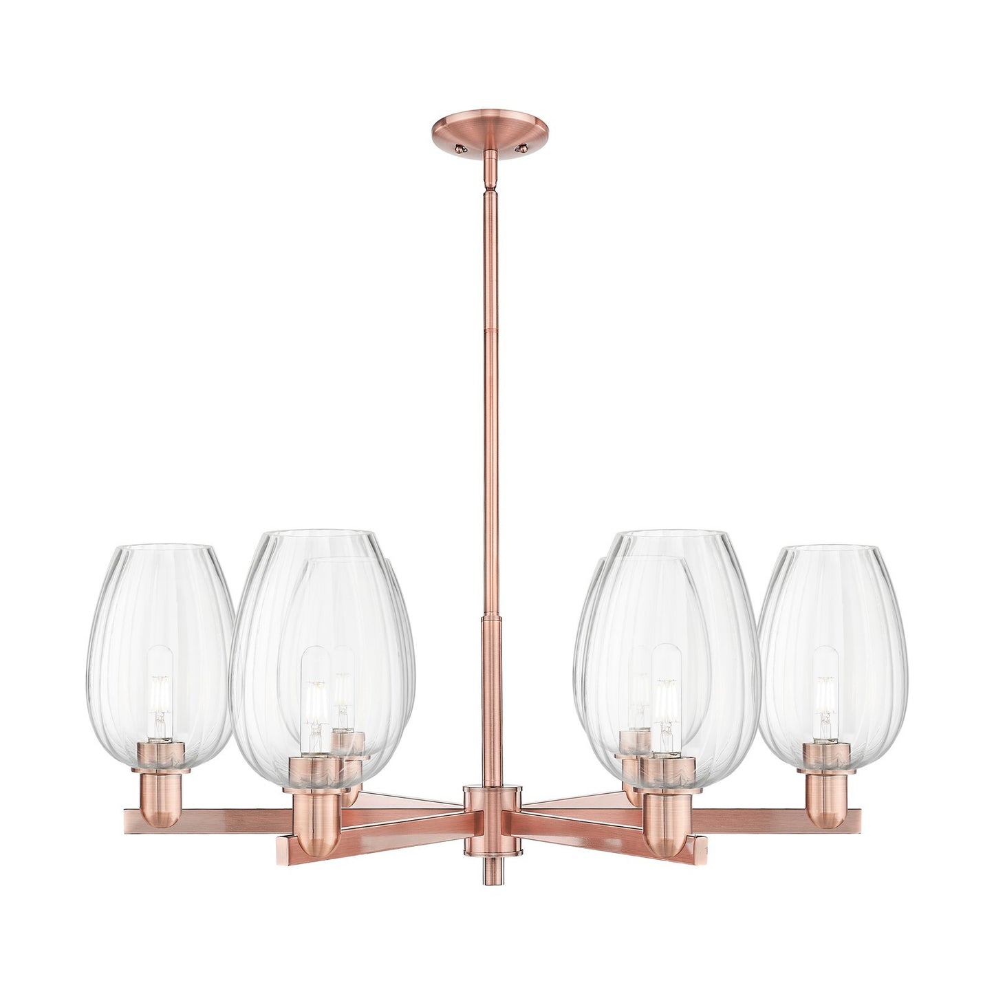 Innovations Preston Flute 36in 6-Light Chandelier | Industrial Antique Copper Steel and Clear Glass | Dining Room & Living | Model 716-6CR-AC-G457-6CL