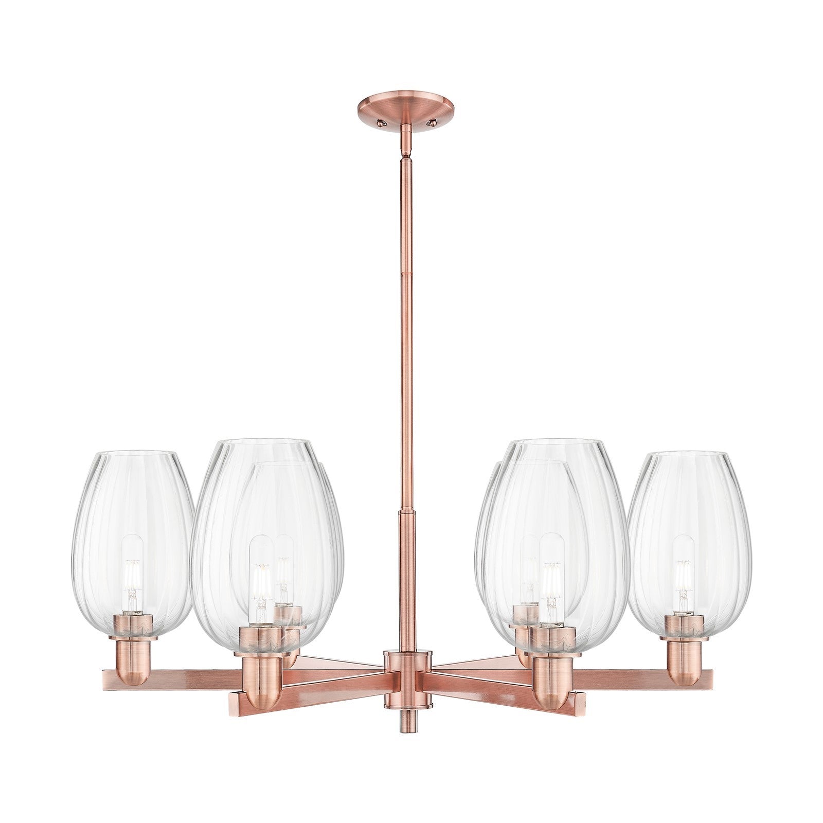 Innovations Preston Flute 36in 6-Light Chandelier | Industrial Antique Copper Steel and Clear Glass | Dining Room & Living | Model 716-6CR-AC-G457-6CL