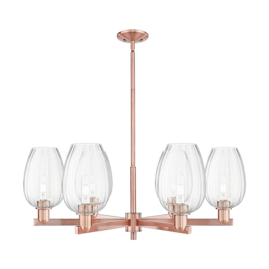 Innovations Preston Flute 36in 6-Light Chandelier | Industrial Antique Copper Steel and Clear Glass | Dining Room & Living | Model 716-6CR-AC-G457-6CL