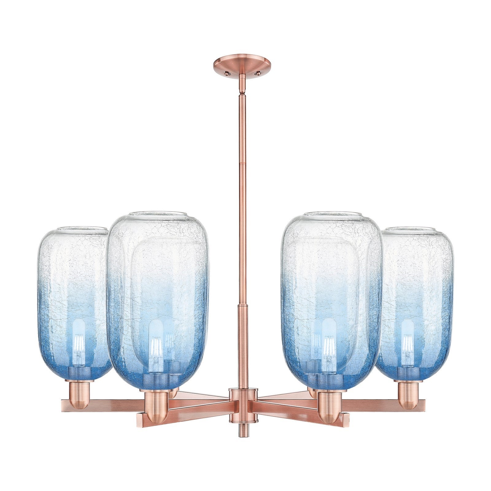 Innovations Brookhaven Cloche 36.75in 6-Light Chandelier | Industrial Antique Copper Steel and Sapphire Blue Glass | Dining | Model 716-6CR-AC-G482-7SB