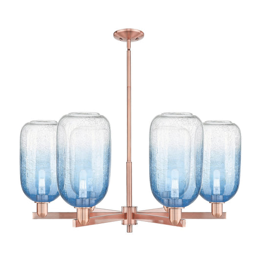 Innovations Brookhaven Cloche 36.75in 6-Light Chandelier | Industrial Antique Copper Steel and Sapphire Blue Glass | Dining | Model 716-6CR-AC-G482-7SB