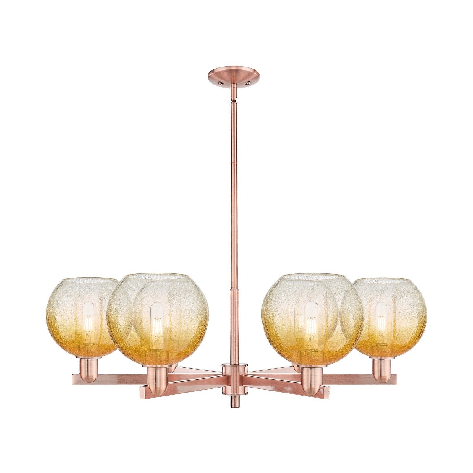 Innovations Brookhaven Globe 38in 6-Light Chandelier | Industrial Antique Copper and Amber Glass | Dining Room & Living Room | Model 716-6CR-AC-G483-8AM