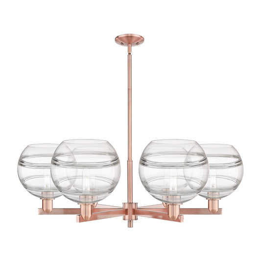 Innovations Rochester 40in 6-Light Chandelier | Industrial Antique Copper Steel and Clear Glass | Dining Room & Living Room | Model 716-6CR-AC-G556-10CL