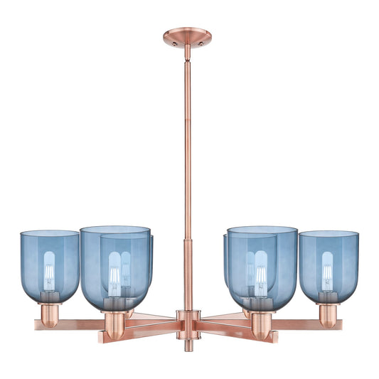Innovations Bella 35in 6-Light Chandelier | Industrial Antique Copper and Blue Glass | Dining Room & Living Room | Model 716-6CR-AC-G558-6BL