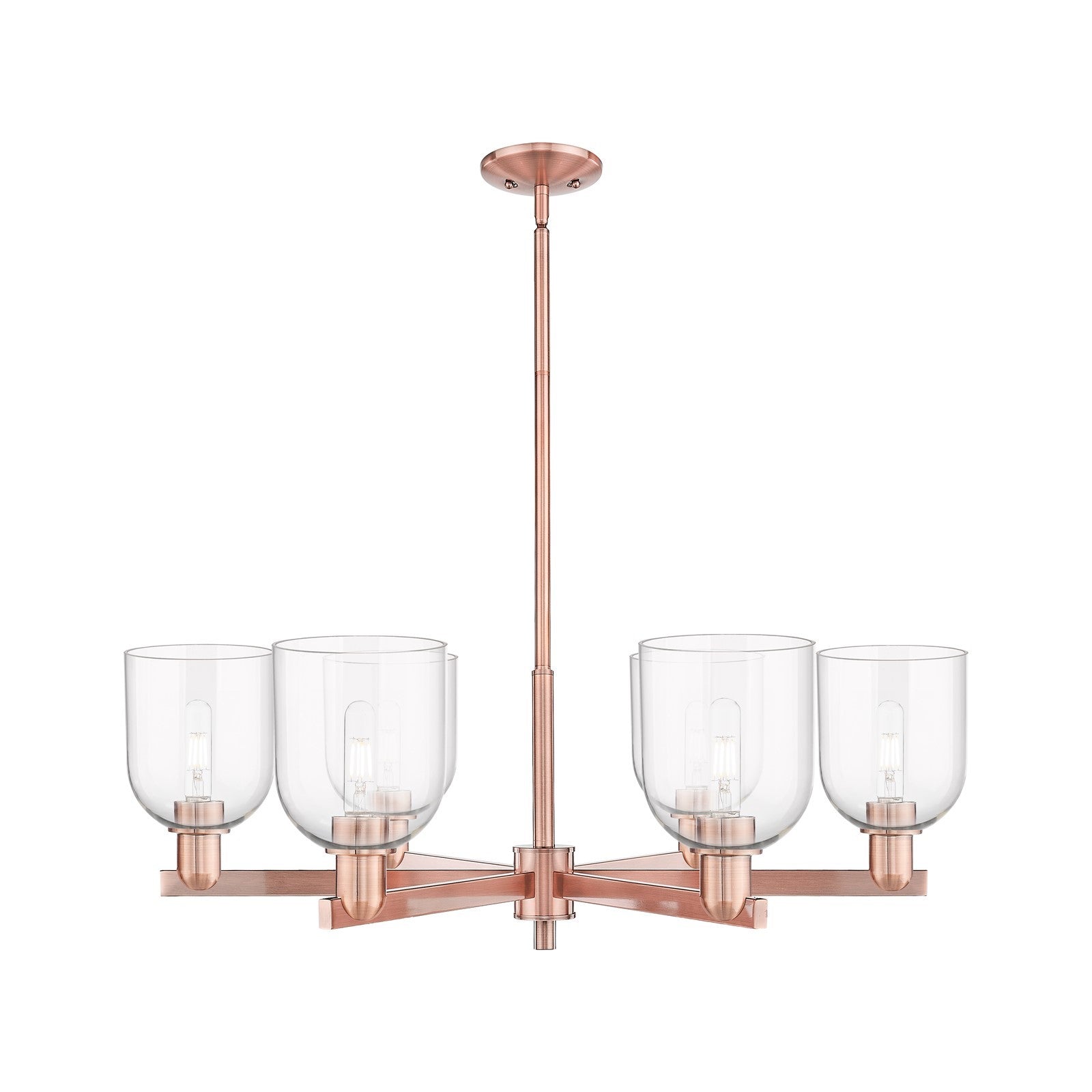 Innovations Bella 35in 6-Light Chandelier | Industrial Antique Copper and Clear Glass | Dining Room & Living Room | Model 716-6CR-AC-G558-6CL