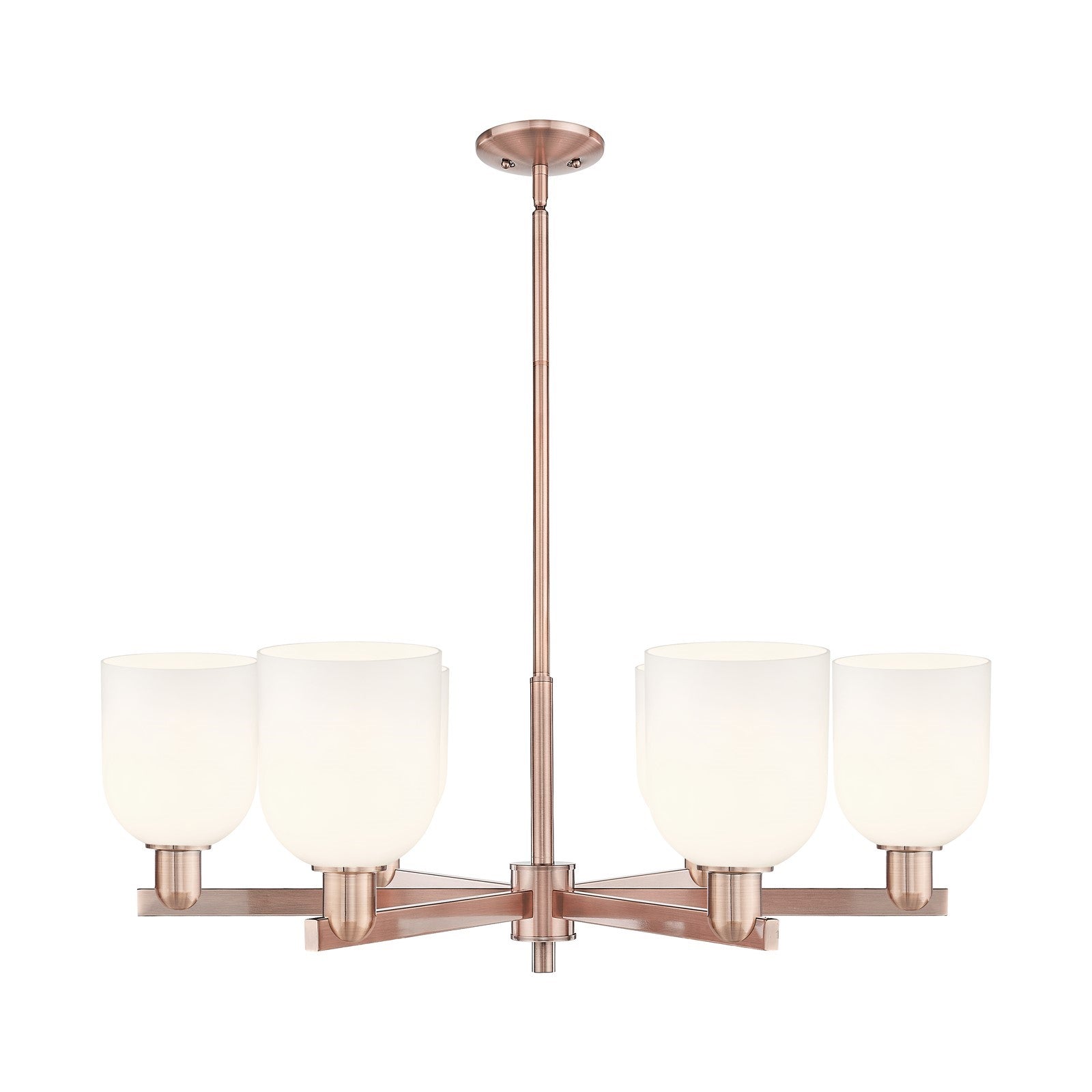 Innovations Bella 35in 6-Light Chandelier | Industrial Antique Copper and White Glass | Dining Room & Living Room | Model 716-6CR-AC-G558-6GWH