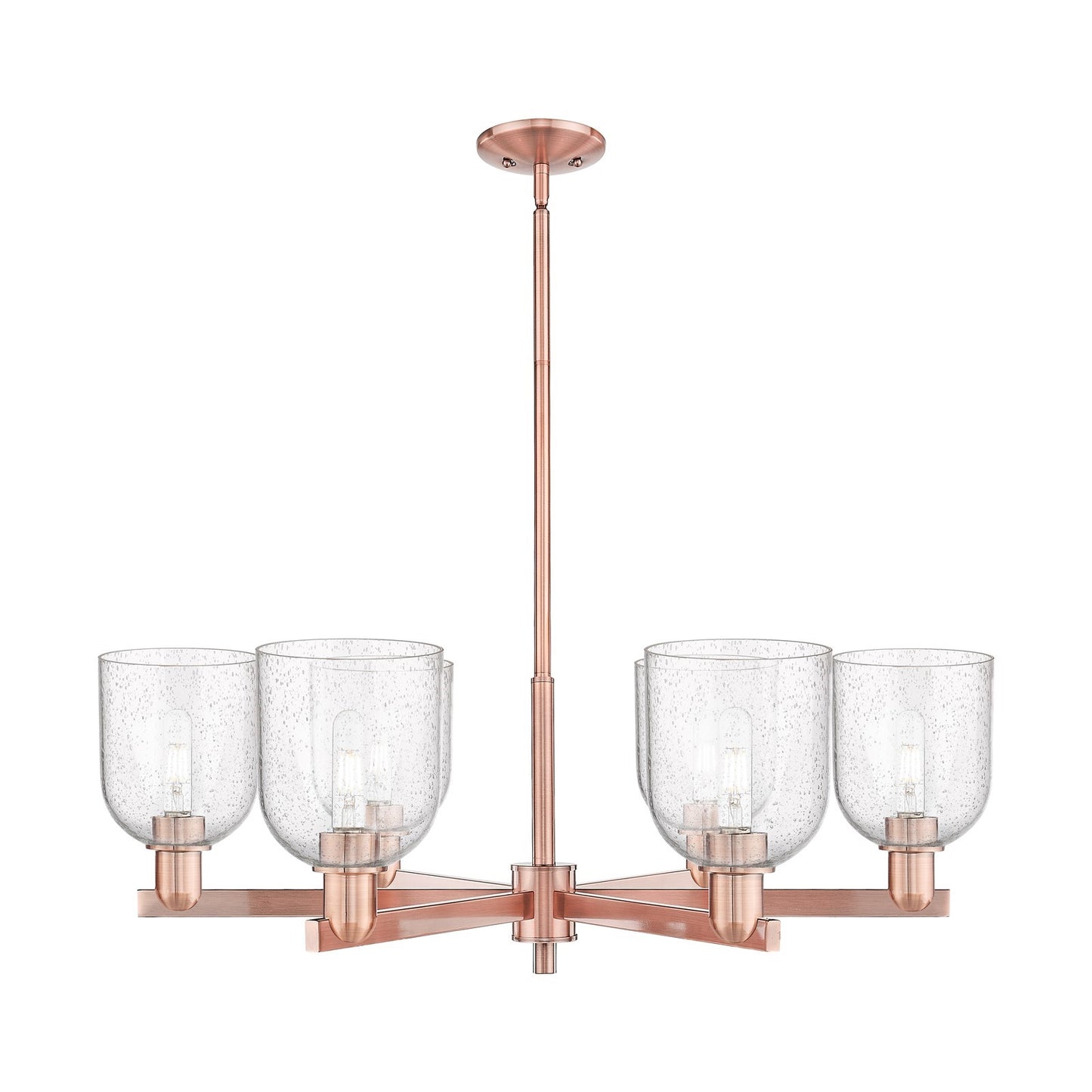 Innovations Bella 35in 6-Light Chandelier | Industrial Antique Copper Steel and Seedy Glass | Dining Room & Living Room | Model 716-6CR-AC-G558-6SDY
