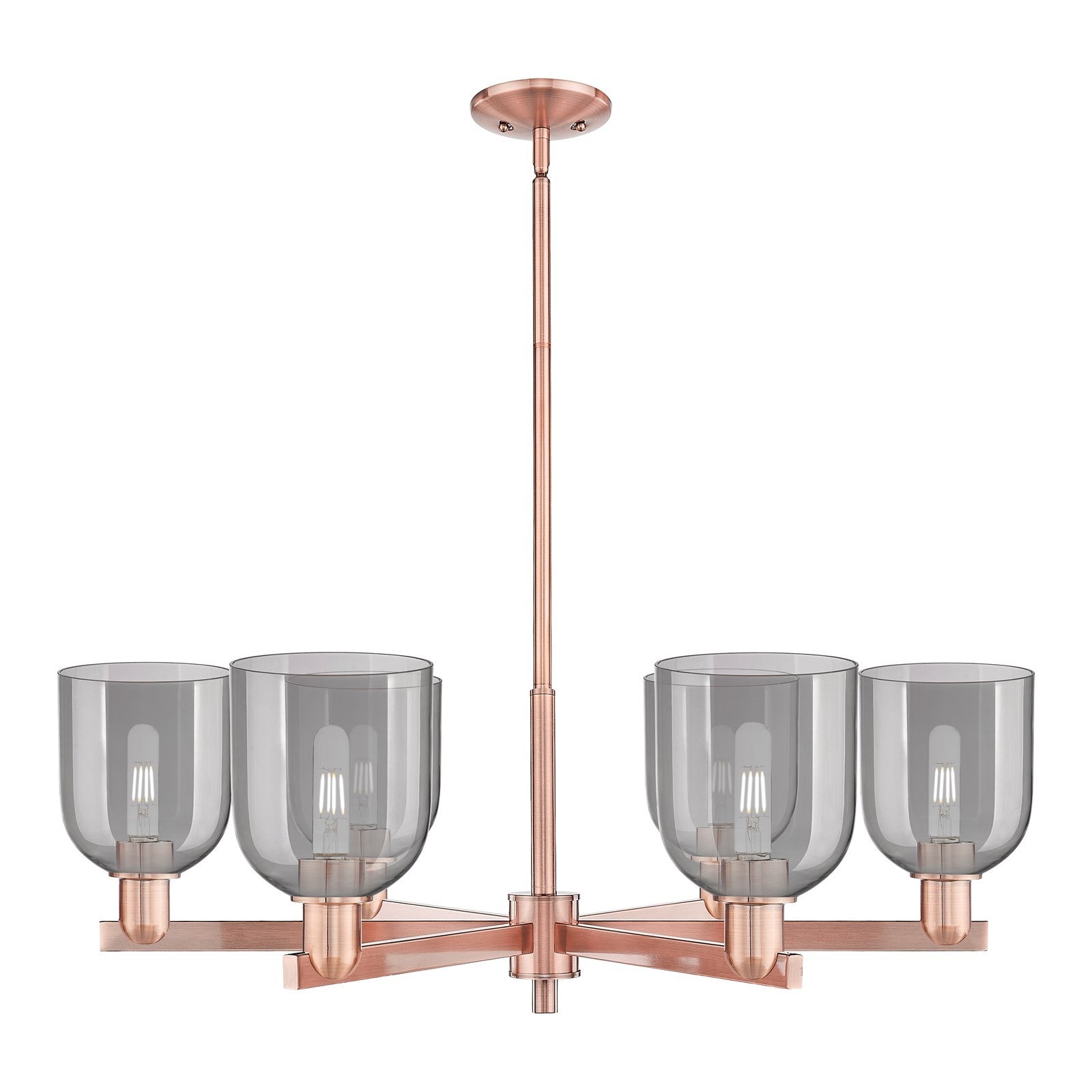 Innovations Bella 35in 6-Light Chandelier | Industrial Antique Copper and Light Smoke Glass | Kitchen Island & Dining Room | Model 716-6CR-AC-G558-6SM