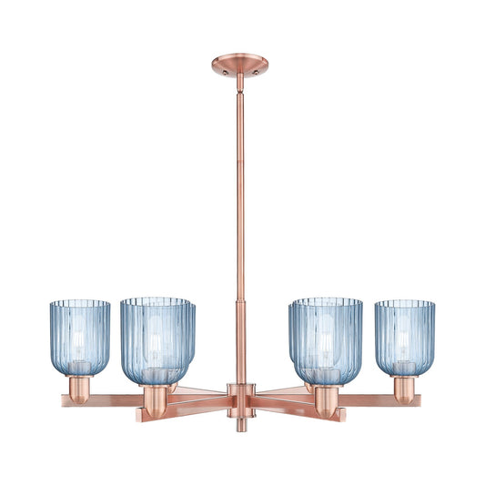 Innovations Bridal Veil 34.75in 6-Light Chandelier | Industrial Antique Copper Steel and Princess Blue Ribbed Glass | Dining | Model 716-6CR-AC-G559-5BL