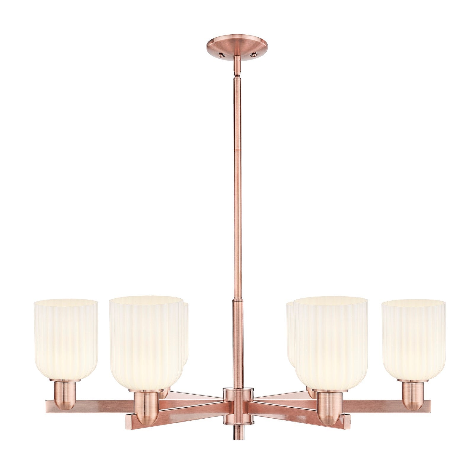 Innovations Bridal Veil 35in 6-Light Chandelier | Industrial Antique Copper Steel and Gloss White Ribbed Glass Shade | Dining | Model 716-6CR-AC-G559-5GWH
