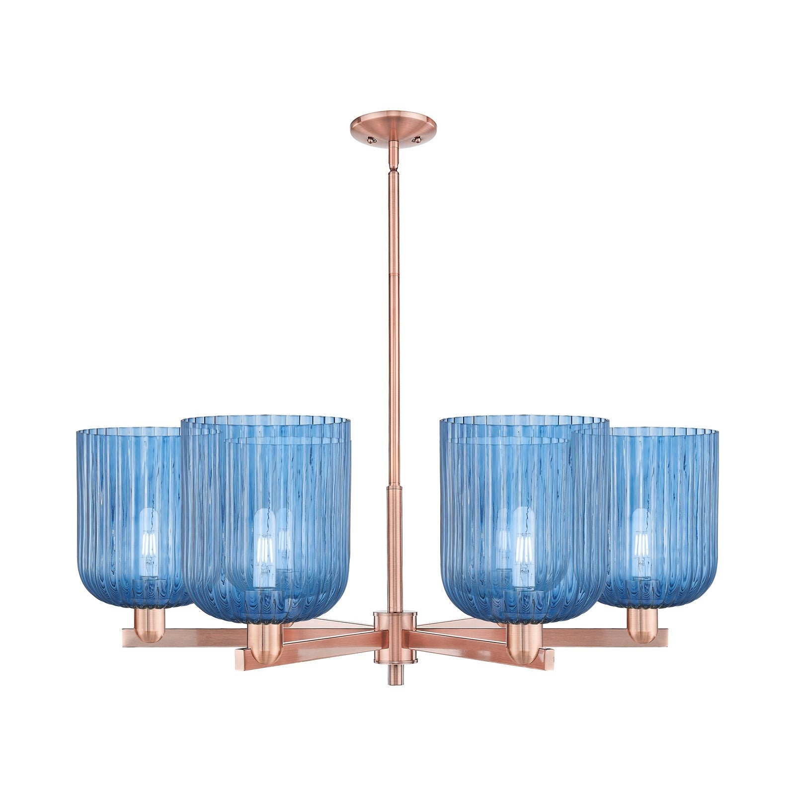 Innovations Bridal Veil 38in 6-Light Chandelier | Industrial Antique Copper and Princess Blue Ribbed Glass | Dining Room & | Model 716-6CR-AC-G559-8BL