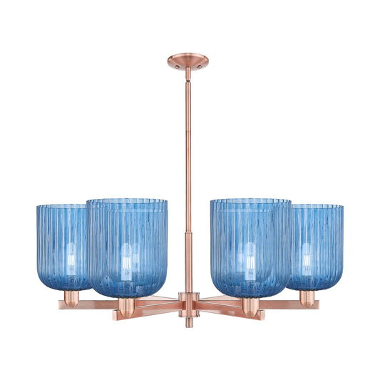 Innovations Bridal Veil 38in 6-Light Chandelier | Industrial Antique Copper and Princess Blue Ribbed Glass | Dining Room & | Model 716-6CR-AC-G559-8BL