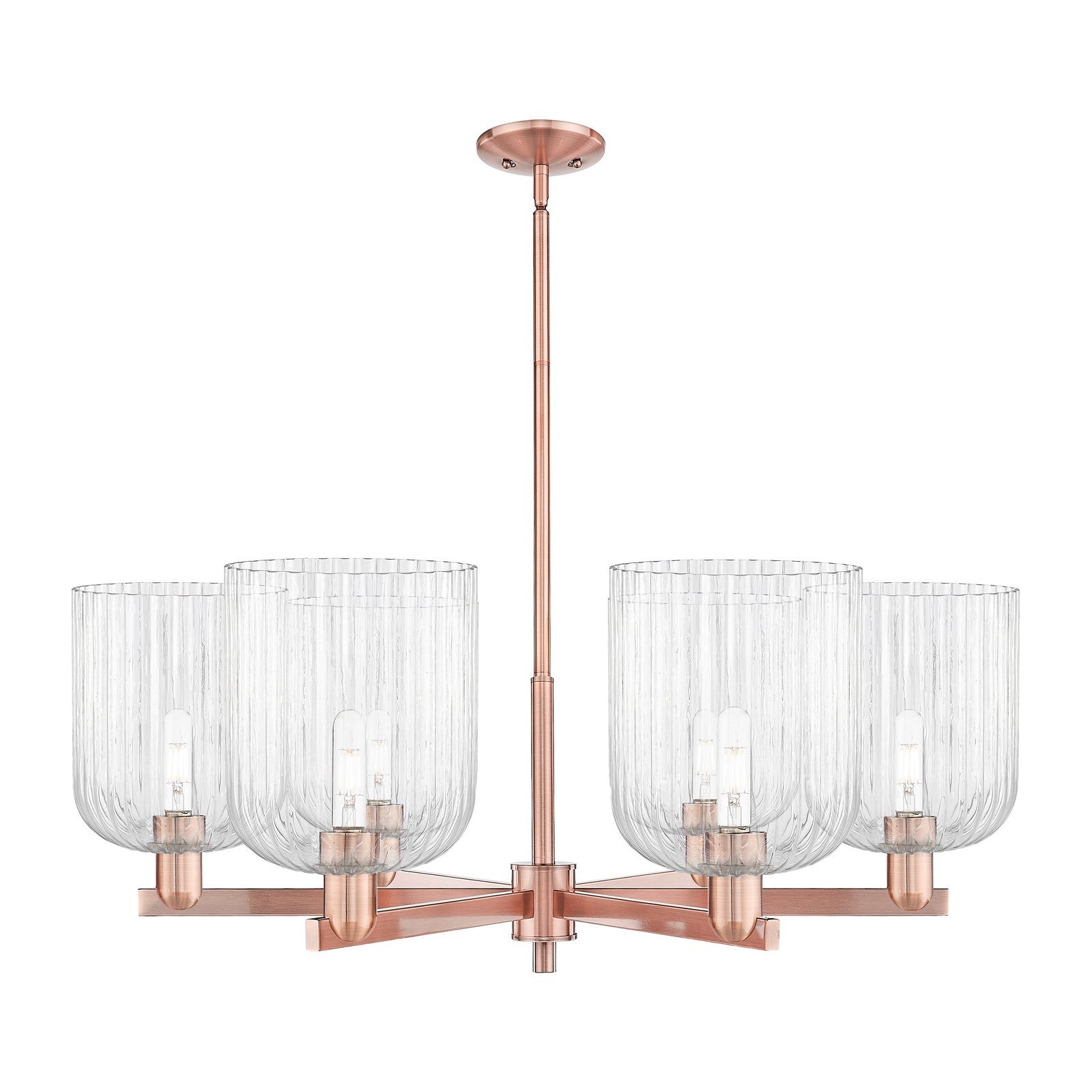Innovations Bridal Veil 38in 6-Light Chandelier | Industrial Antique Copper and Clear Ribbed Glass | Damp-Rated Dining Room & | Model 716-6CR-AC-G559-8CL