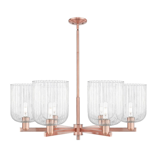 Innovations Bridal Veil 38in 6-Light Chandelier | Industrial Antique Copper and Clear Ribbed Glass | Damp-Rated Dining Room & | Model 716-6CR-AC-G559-8CL