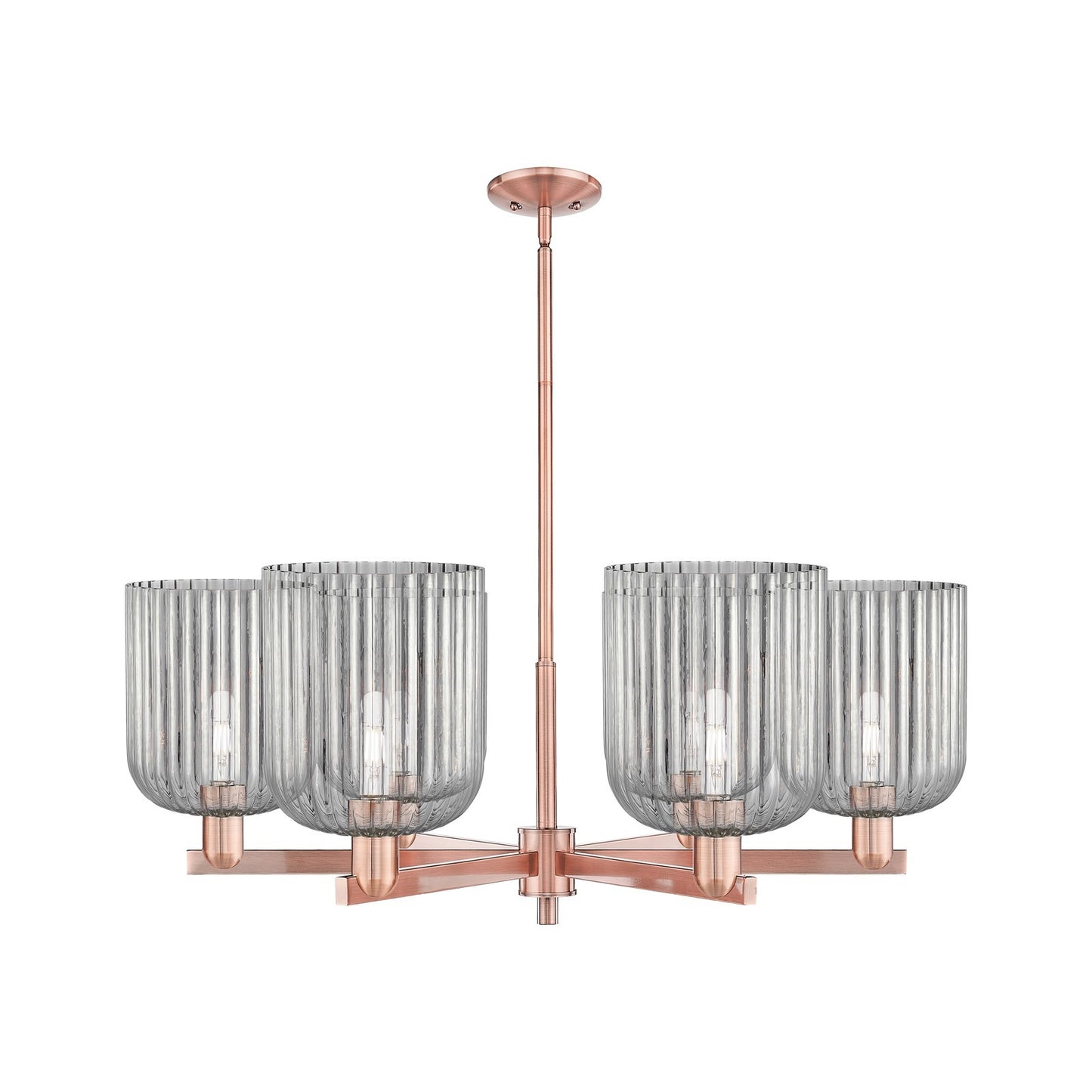 Innovations Bridal Veil 38in 6-Light Chandelier | Industrial Antique Copper and Seedy Ribbed Glass | Dining Room & Living | Model 716-6CR-AC-G559-8SDY
