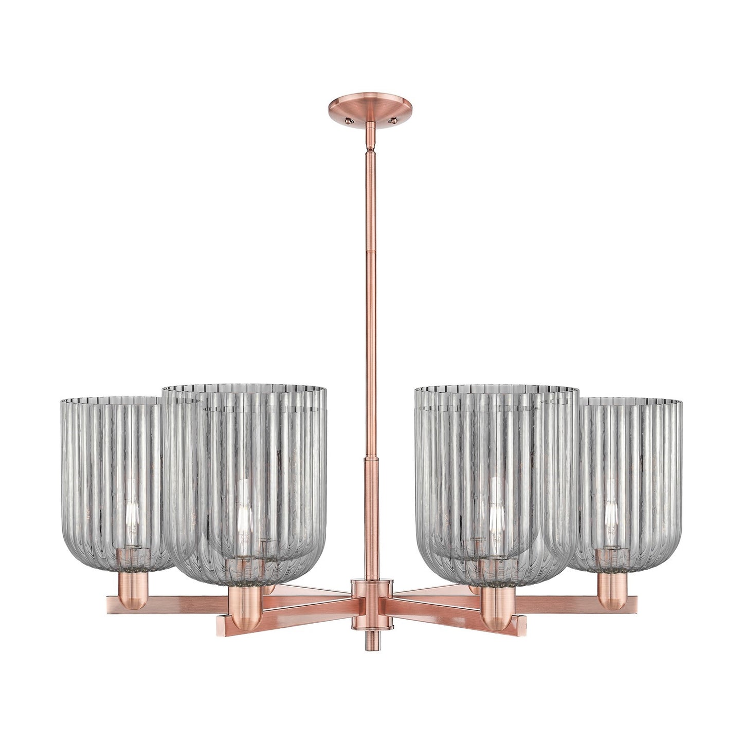 Innovations Bridal Veil 38in 6-Light Chandelier | Industrial Antique Copper and Light Smoke Ribbed Glass | Dining Room & | Model 716-6CR-AC-G559-8SM