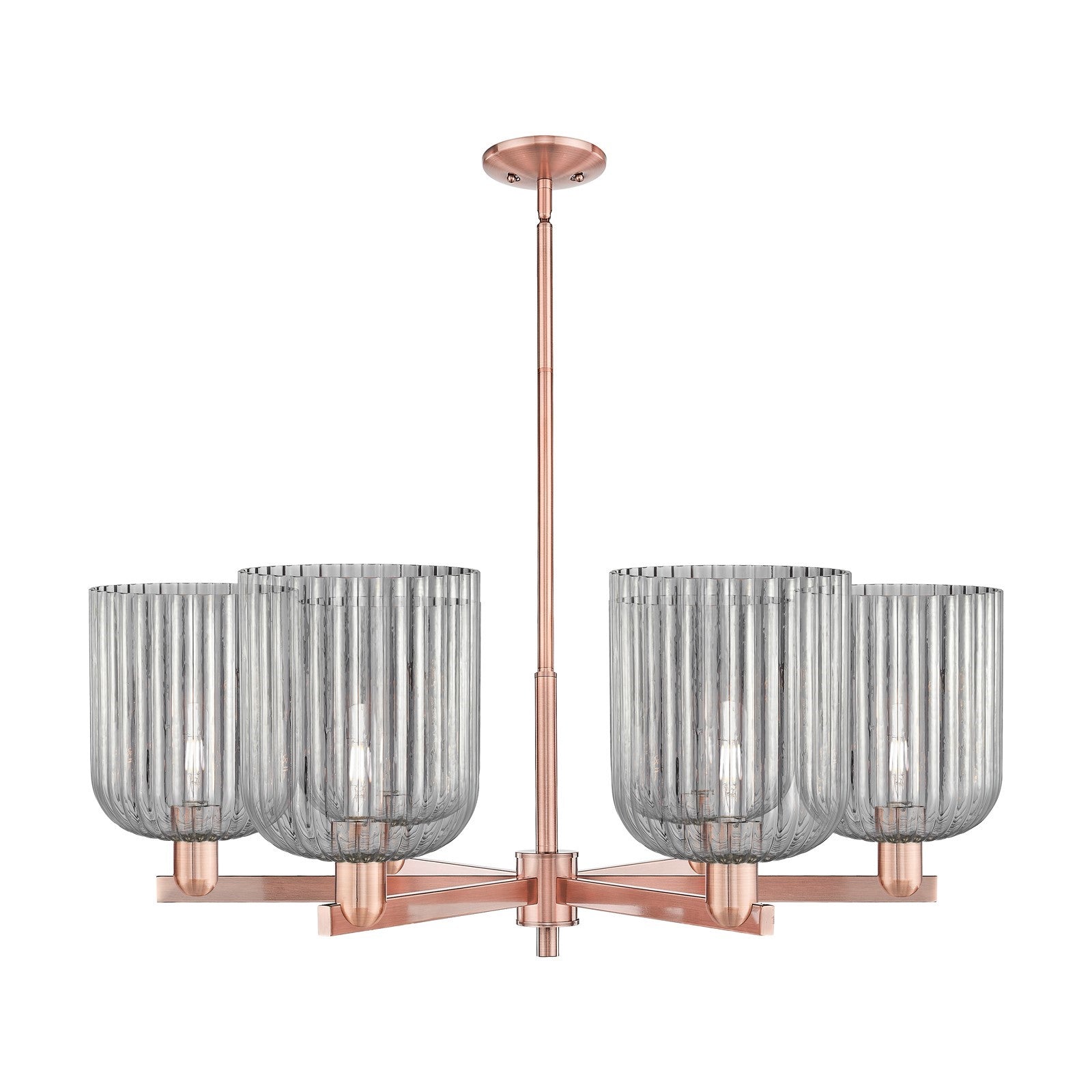 Innovations Bridal Veil 38in 6-Light Chandelier | Industrial Antique Copper and Light Smoke Ribbed Glass | Dining Room & | Model 716-6CR-AC-G559-8SM