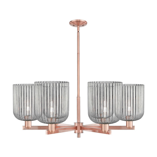 Innovations Bridal Veil 38in 6-Light Chandelier | Industrial Antique Copper and Light Smoke Ribbed Glass | Dining Room & | Model 716-6CR-AC-G559-8SM