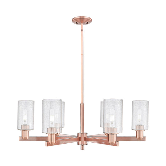 Innovations Clymer 34in 6-Light Chandelier | Industrial Antique Copper Steel and Seedy Glass | Dining Room & Living Room | Model 716-6CR-AC-G804
