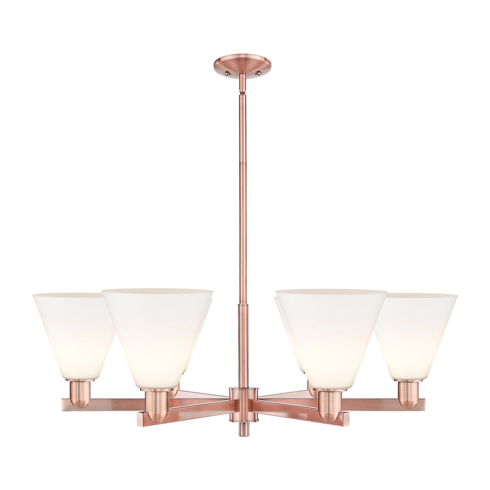 Innovations Berkshire Glass 38in 6-Light Chandelier | Industrial Antique Copper Steel and Matte White Glass | Dining Room & | Model 716-6CR-AC-GBC-81