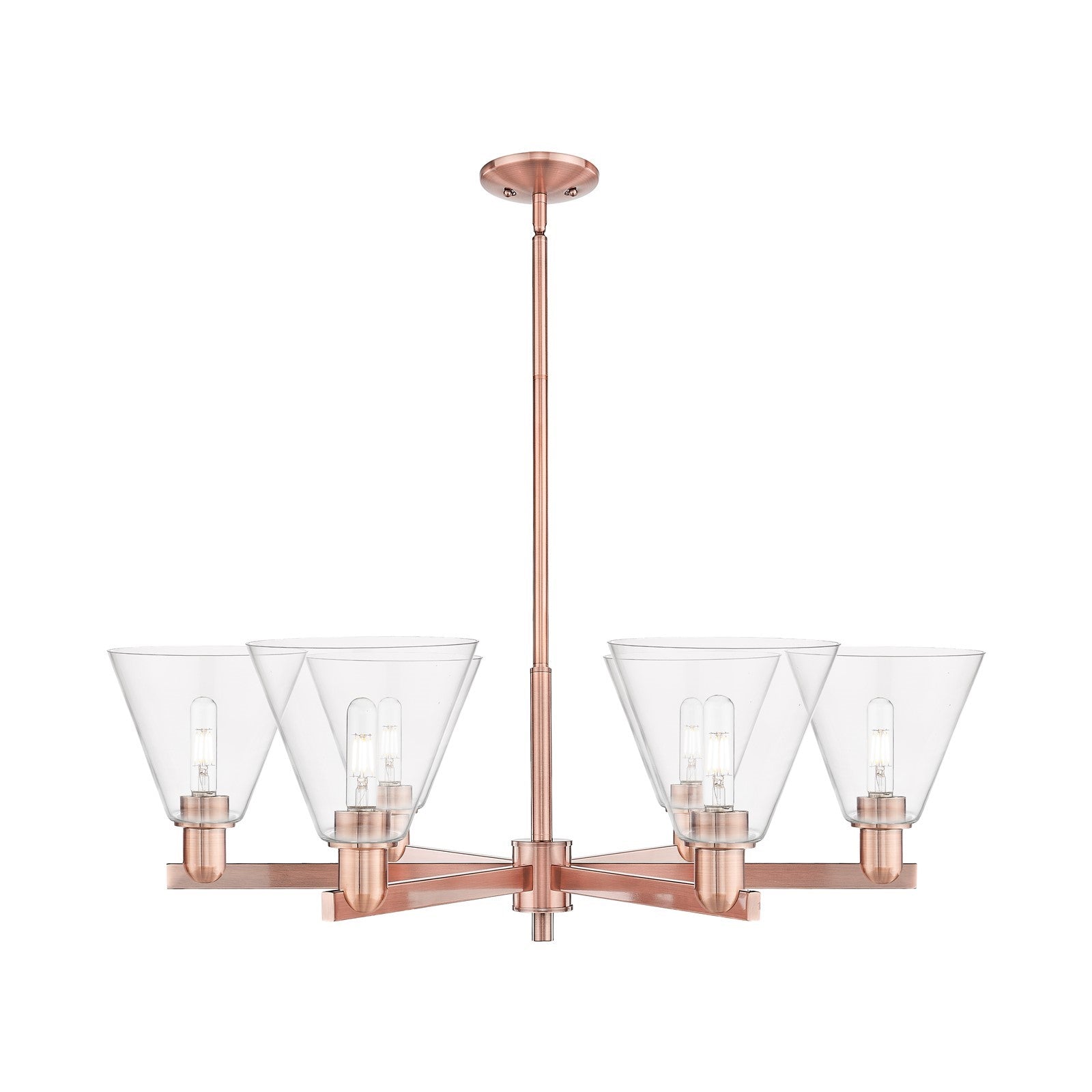 Innovations Berkshire Glass 38in 6-Light Chandelier | Industrial Antique Copper Steel and Clear Glass | Dining Room & Living | Model 716-6CR-AC-GBC-82