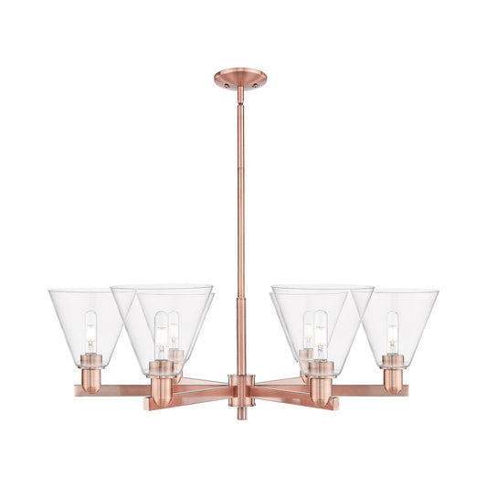 Innovations Berkshire Glass 38in 6-Light Chandelier | Industrial Antique Copper Steel and Clear Glass | Dining Room & Living | Model 716-6CR-AC-GBC-82
