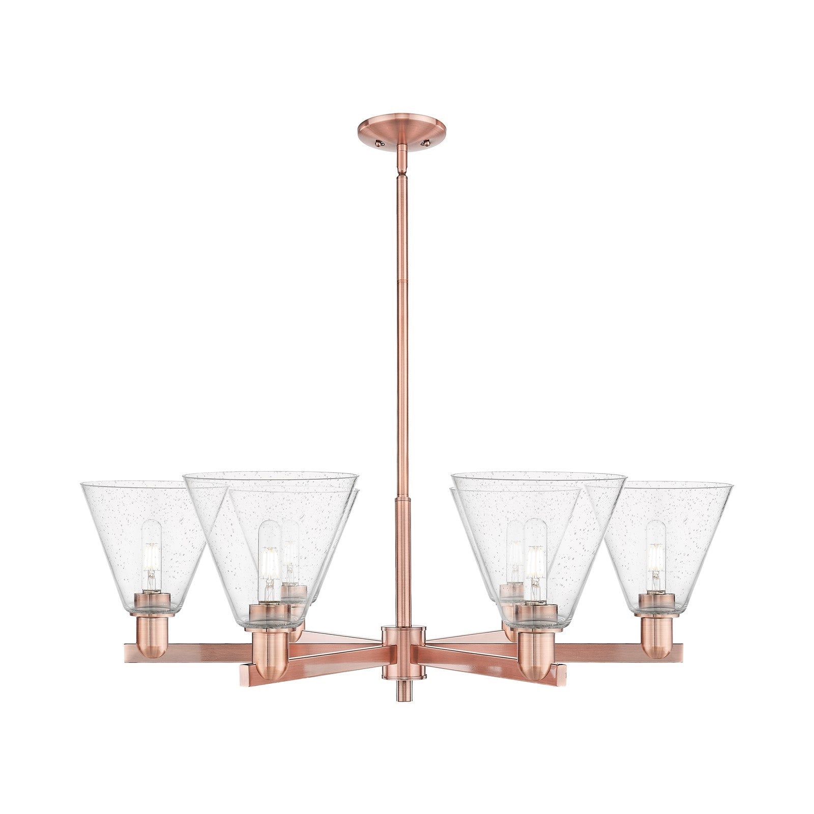 Innovations Berkshire Glass 38in 6-Light Chandelier | Industrial Antique Copper Steel and Seedy Glass | Dining Room & Living | Model 716-6CR-AC-GBC-84
