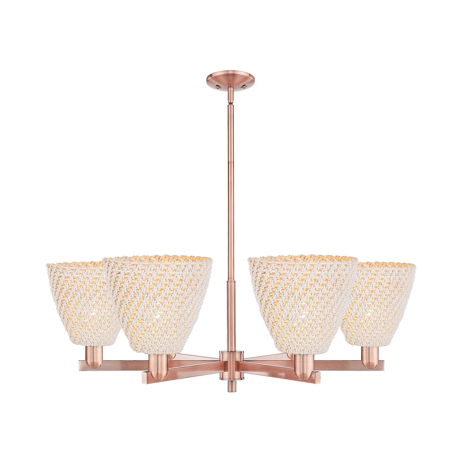 Innovations Bristol Natural 39in 6-Light Chandelier | Industrial Antique Copper Steel and Natural Fiber Dome Shades | Dining | Model 716-6CR-AC-NBD-9-NAT