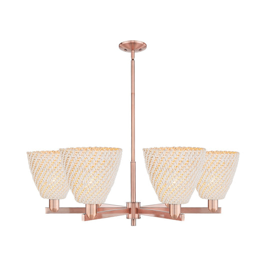 Innovations Bristol Natural 39in 6-Light Chandelier | Industrial Antique Copper Steel and Natural Fiber Dome Shades | Dining | Model 716-6CR-AC-NBD-9-NAT