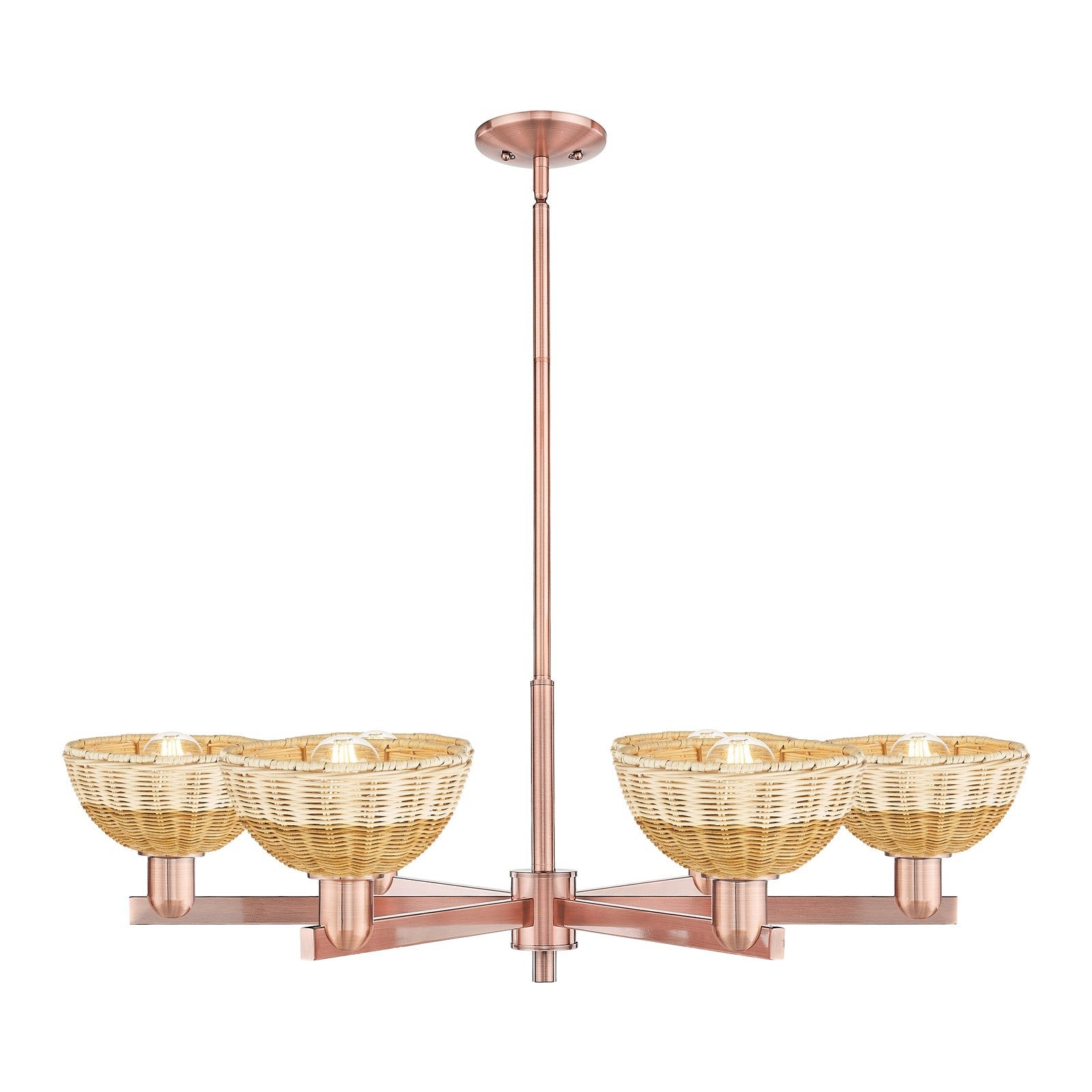 Innovations Natural Ballston Dome 37in 6-Light Chandelier | Farmhouse Antique Copper and Natural Fiber | Kitchen Island & | Model 716-6CR-AC-NBD2-75-NAT