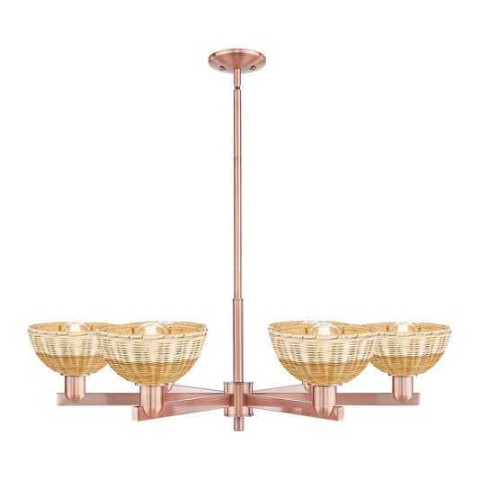 Innovations Natural Ballston Dome 37in 6-Light Chandelier | Farmhouse Antique Copper and Natural Fiber | Kitchen Island & | Model 716-6CR-AC-NBD2-75-NAT